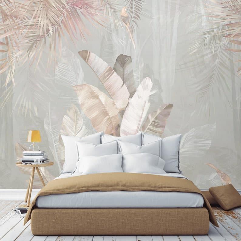 Pastel Oversized Tropical Banana Leaves Wall Mural