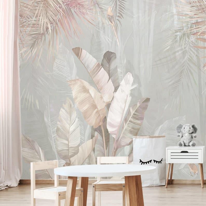 Pastel Oversized Tropical Banana Leaves Wall Mural