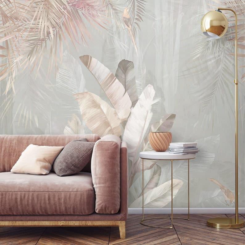 Pastel Oversized Tropical Banana Leaves Wall Mural