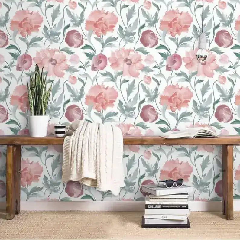 Pastel Pink Floral Watercolor Wallpaper