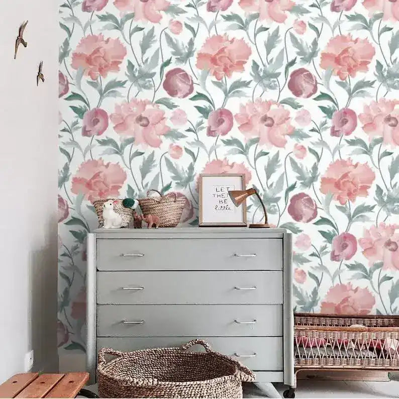 Pastel Pink Floral Watercolor Wallpaper