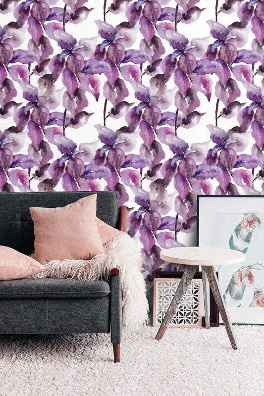 Pastel Purple Floral Watercolor Wallpaper - MAIA HOMES