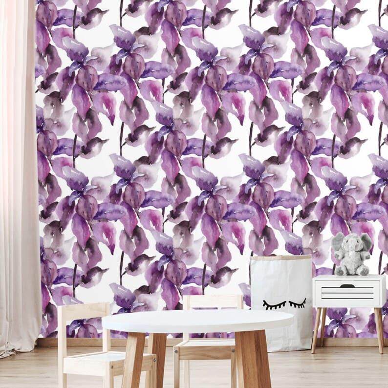 Pastel Purple Floral Watercolor Wallpaper - MAIA HOMES