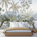 Pastel Tropical Jungle Depiction Wall Mural