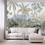 Pastel Tropical Jungle Depiction Wall Mural