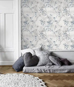 Pastel Vintage Gray Delicate Olive Branch Botanical Wallpaper