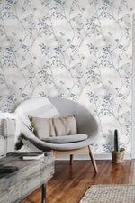 Pastel Vintage Gray Delicate Olive Branch Botanical Wallpaper