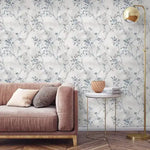 Pastel Vintage Gray Delicate Olive Branch Botanical Wallpaper