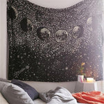 Peachy Moon and Starry Sky Wall Hanging Tapestry Black