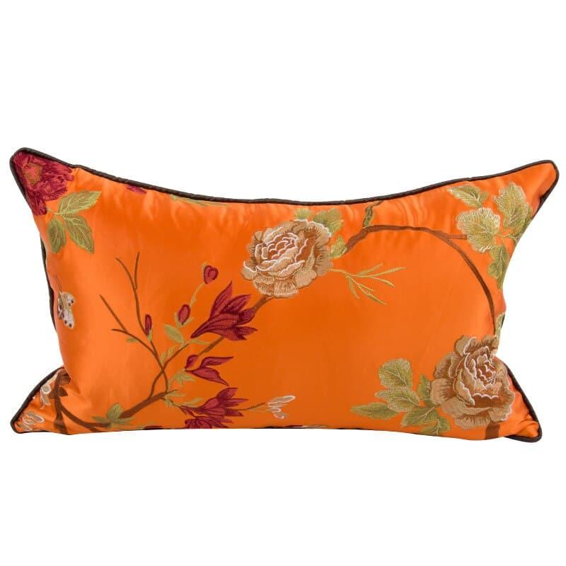 Peacock Embroidered Pink Floral Throw Pillow Cover