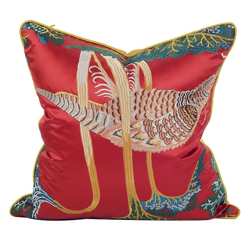 Peacock Embroidered Pink Floral Throw Pillow Cover - MAIA HOMES