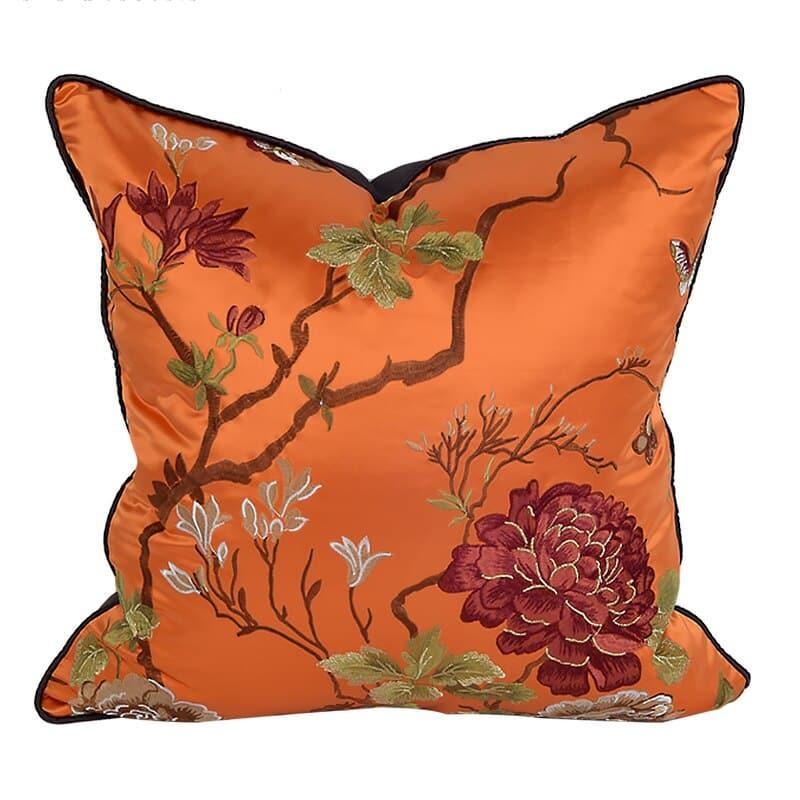 Peacock Embroidered Pink Floral Throw Pillow Cover - MAIA HOMES