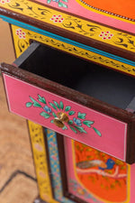 Peacock Floral Hand Painted Wooden Cabinet