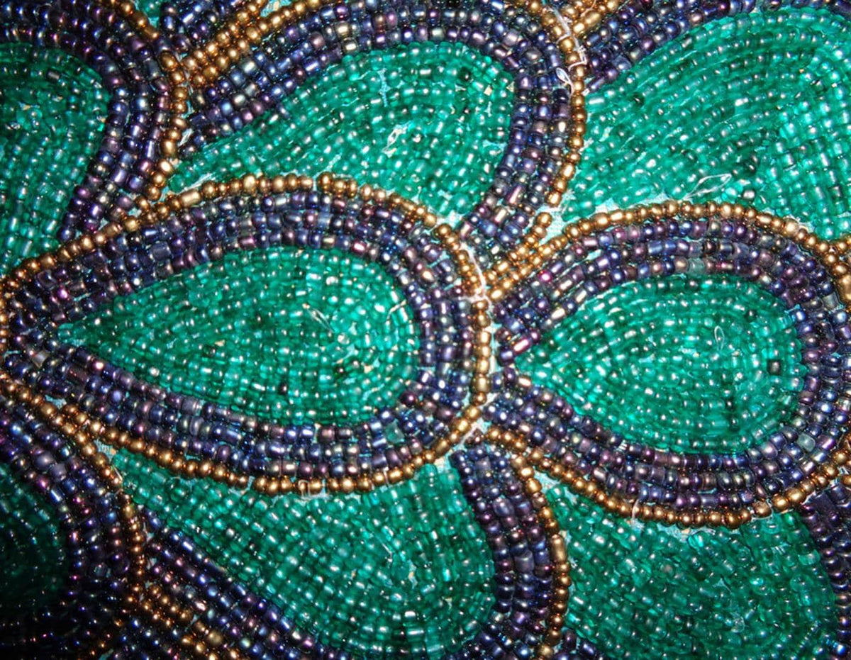 Peacock Wing Beaded Table Runner - Green and Blue