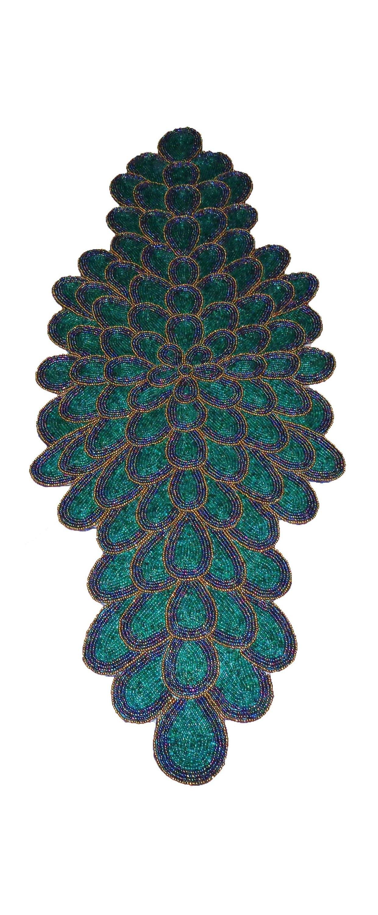 Peacock Wing Beaded Table Runner - Green and Blue