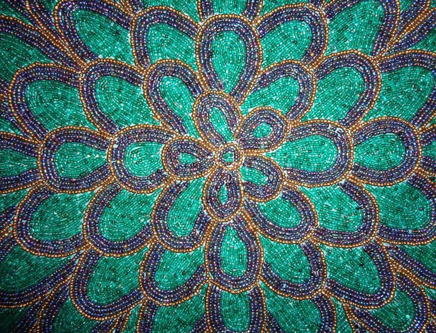 Peacock Wing Beaded Table Runner - Green and Blue