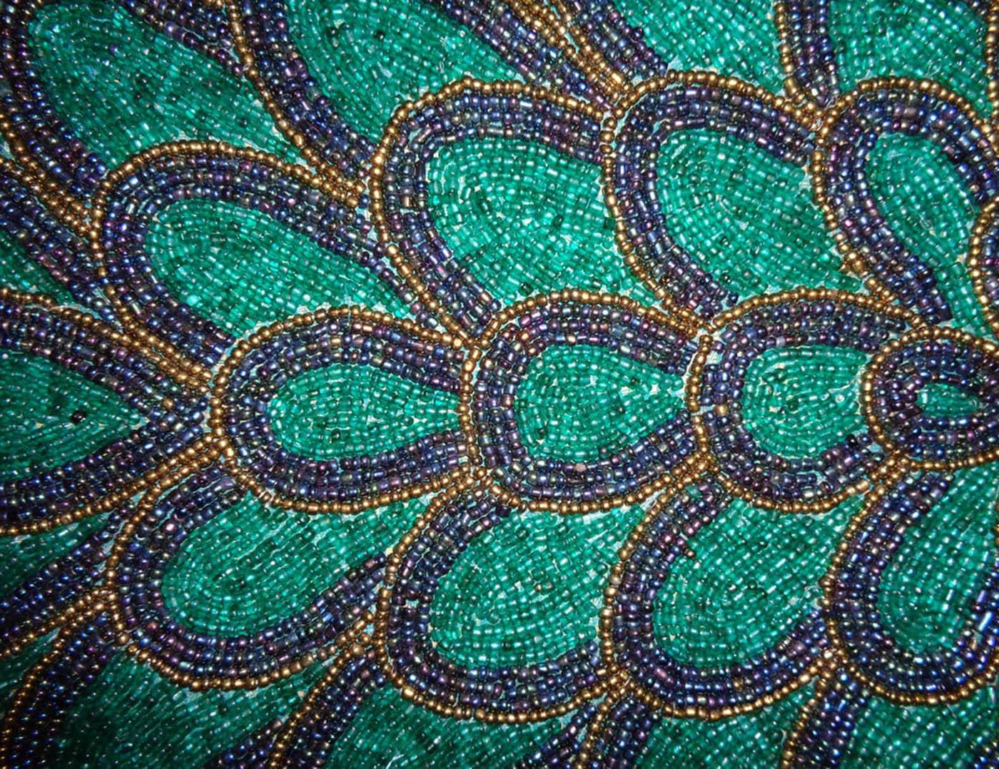 Peacock Wing Beaded Table Runner - Green and Blue