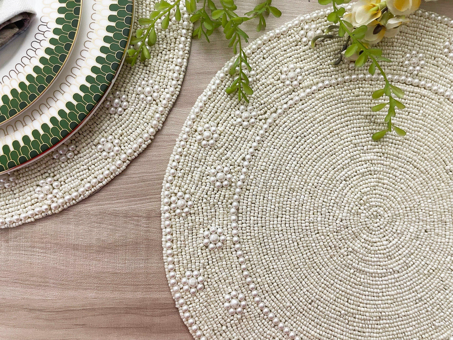 Pearl and Bead Daisy Round Placemat - MAIA HOMES