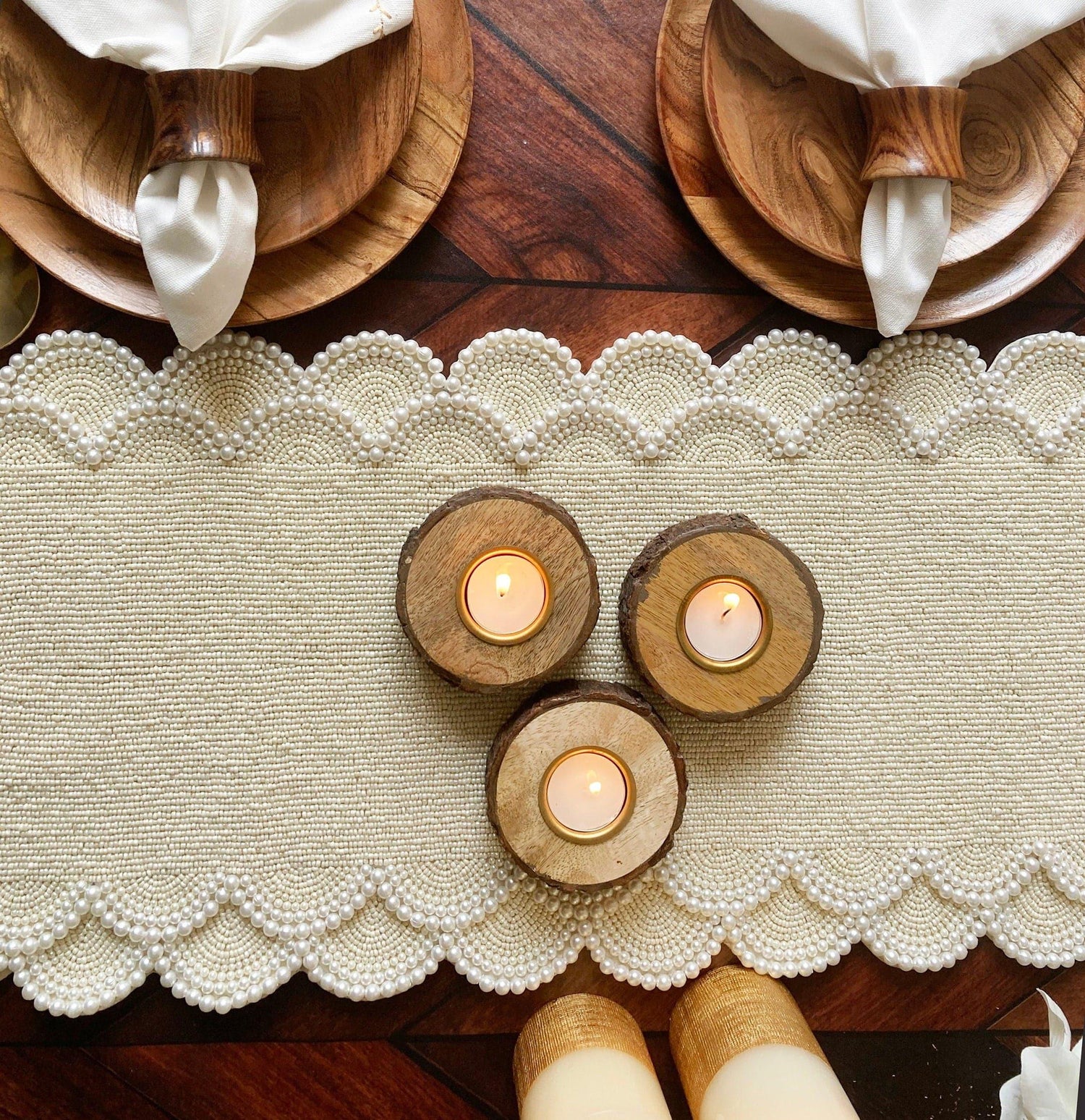 Pearl and Bead Scallop Table Runner