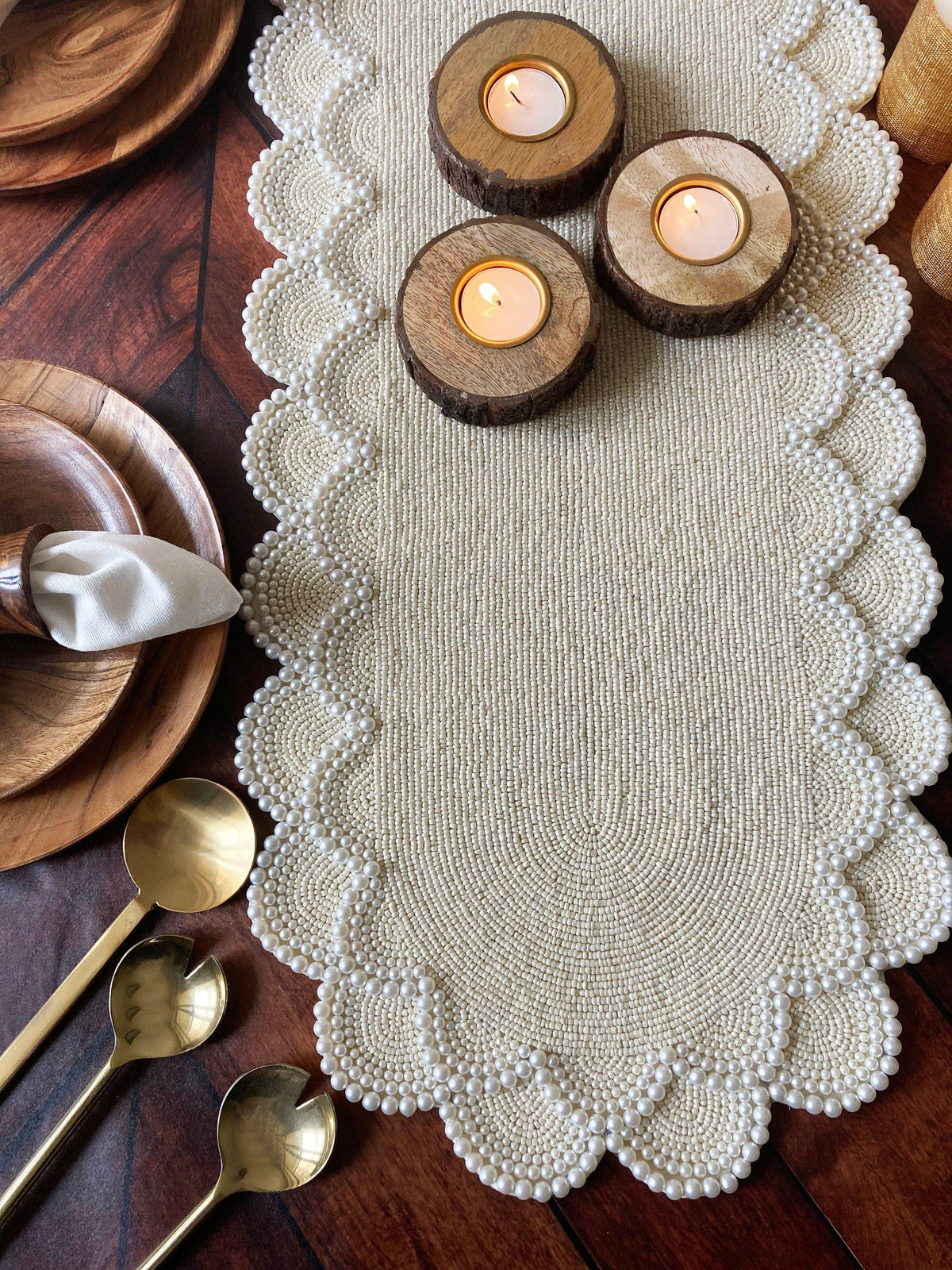 Pearl and Bead Scallop Table Runner