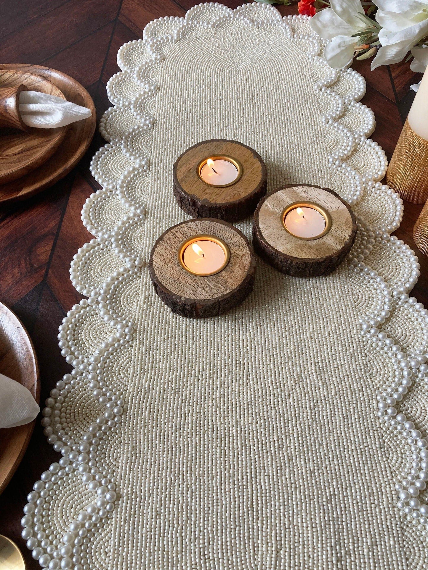 Pearl and Bead Scallop Table Runner - MAIA HOMES