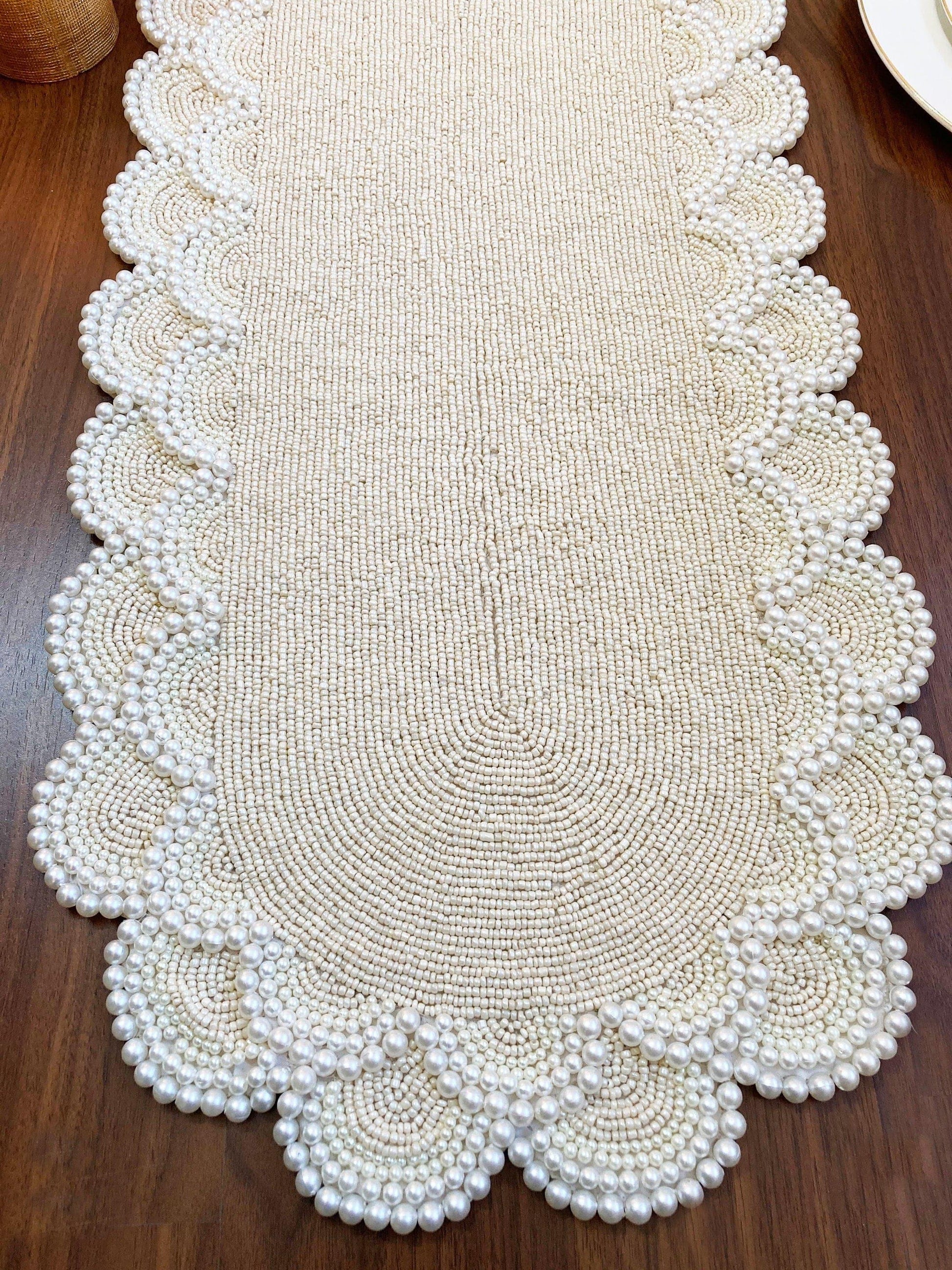 Pearl and Bead Scallop Table Runner