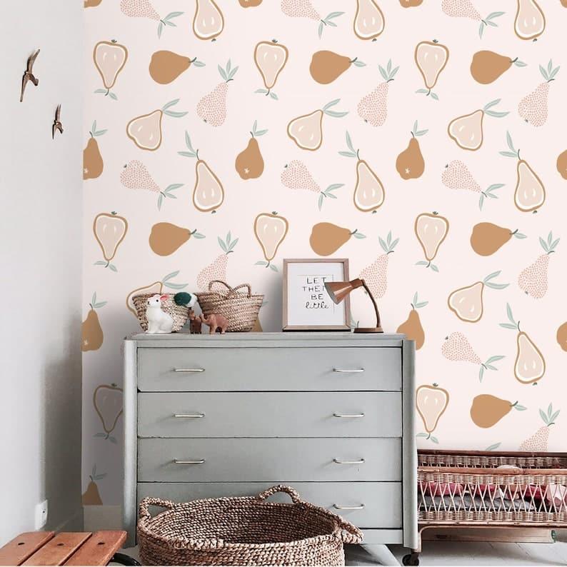 Pears Fruit Pastel Minimalist Wallpaper - MAIA HOMES