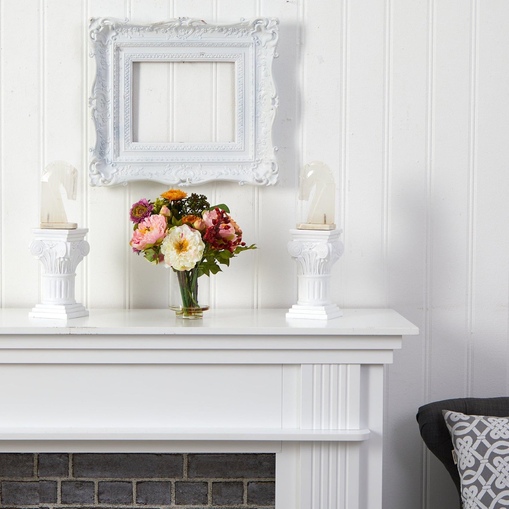 Peony Artificial Flower Arrangement in Watered Glass Vase