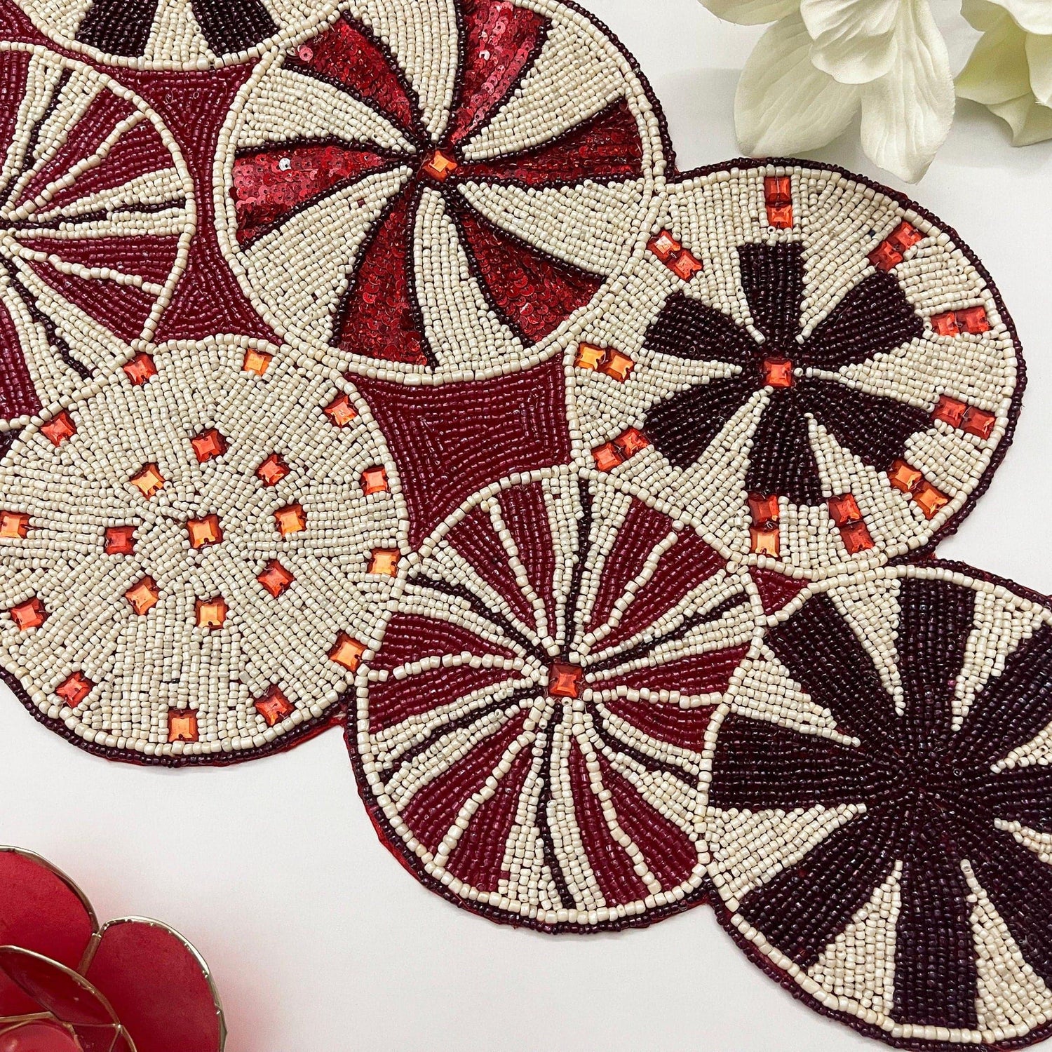 Peppermint Swirl Candy Cane Beaded Table Runner