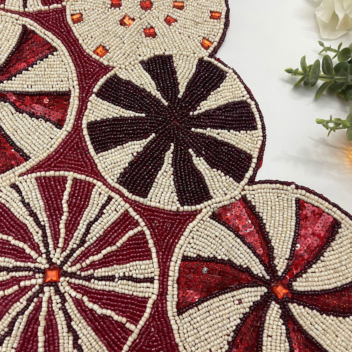 Peppermint Swirl Candy Cane Beaded Table Runner