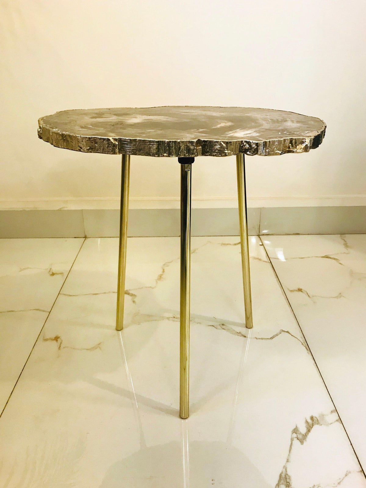 Petrified Wood Agate Quartz Organic Edge Accent Table