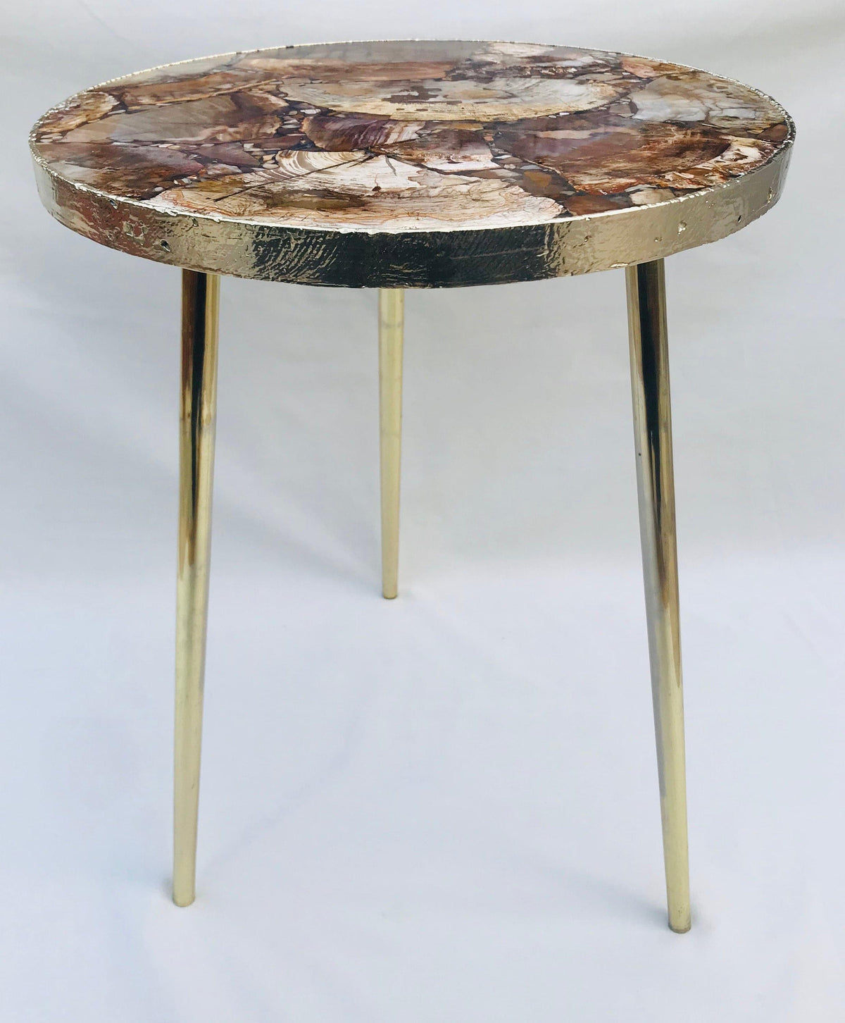 Petrified Wood Agate Round Edge Side Coffee Table