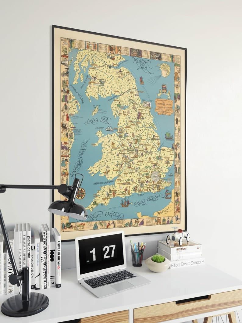 Pictorial Chart of English Literature| Vintage Map of England - MAIA HOMES