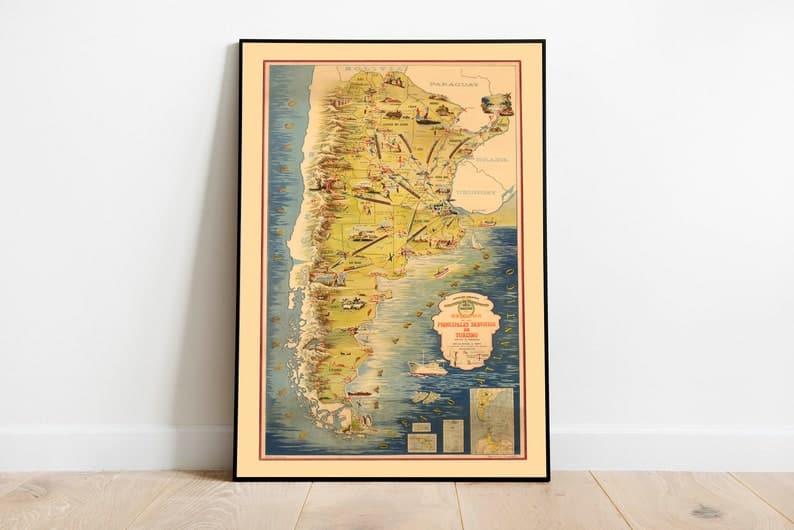 Pictorial Map of Argentina| Argentina Vintage Maps Wall Decor - MAIA HOMES