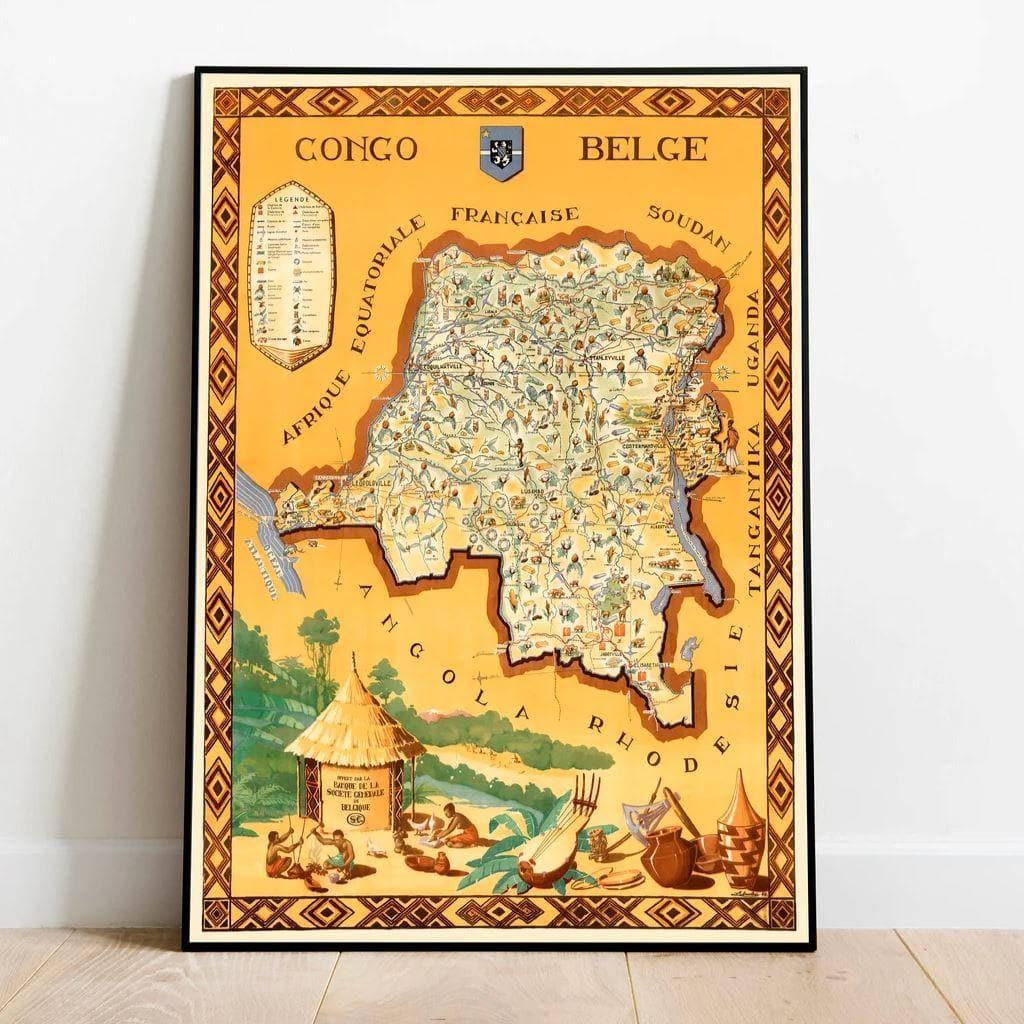 Pictorial Map of Belgian Congo Wall Art Print - MAIA HOMES