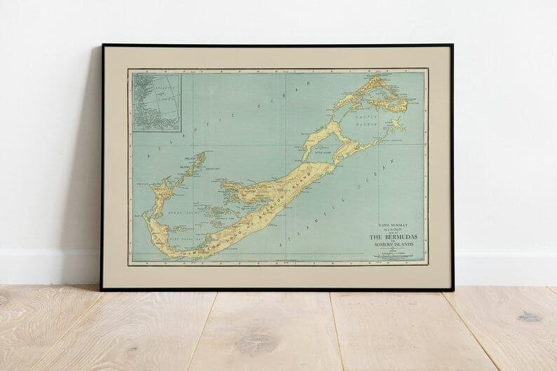 Pictorial Map of Bermuda| Bermuda Map Wall Art