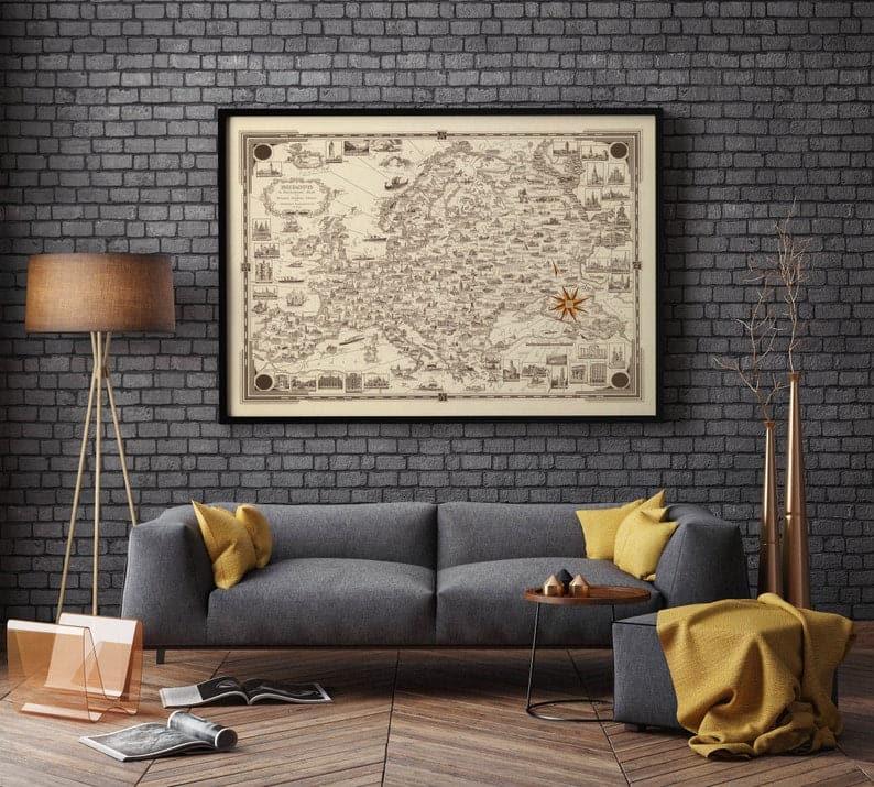 Pictorial Map of Europe| Vintage Europe Map Print - MAIA HOMES