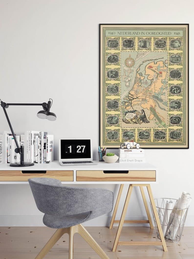 Pictorial Map of Netherlands in World War 2| WW2 Map Poster Print - MAIA HOMES
