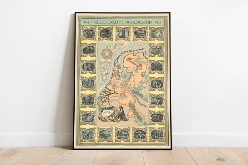 Pictorial Map of Netherlands in World War 2| WW2 Map Poster Print - MAIA HOMES