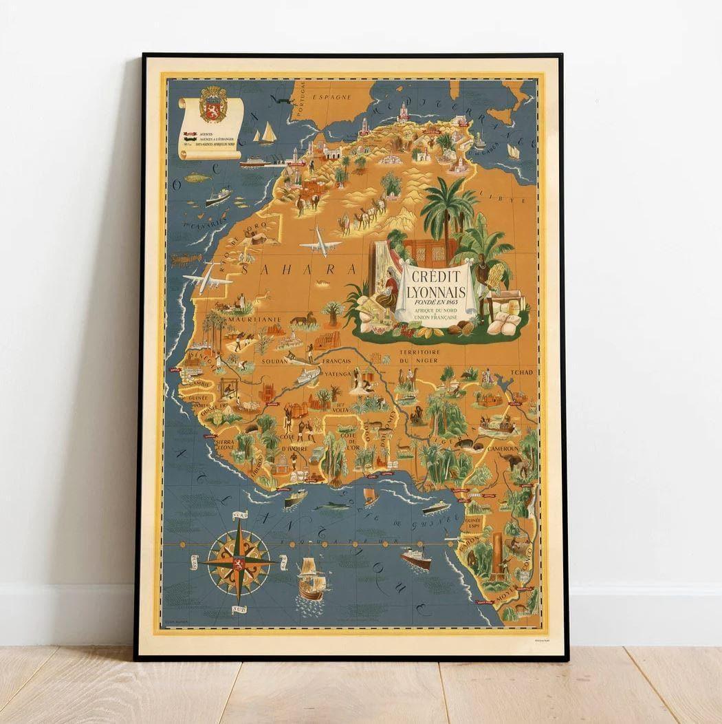 Pictorial Map of North and West Africa Poster Print Wall Art