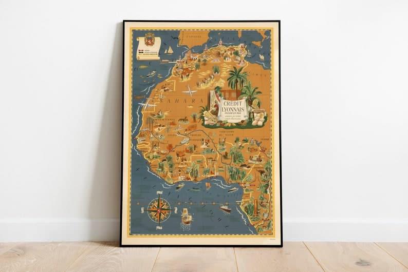 Pictorial Map of North and West Africa| Poster Print