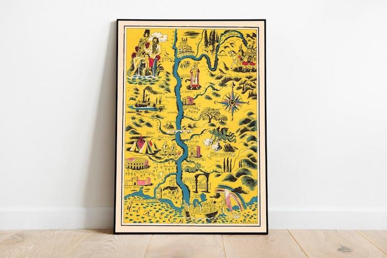 Pictorial Map of Saintes Maries de la Mer in Southern France| France Wall Art - MAIA HOMES