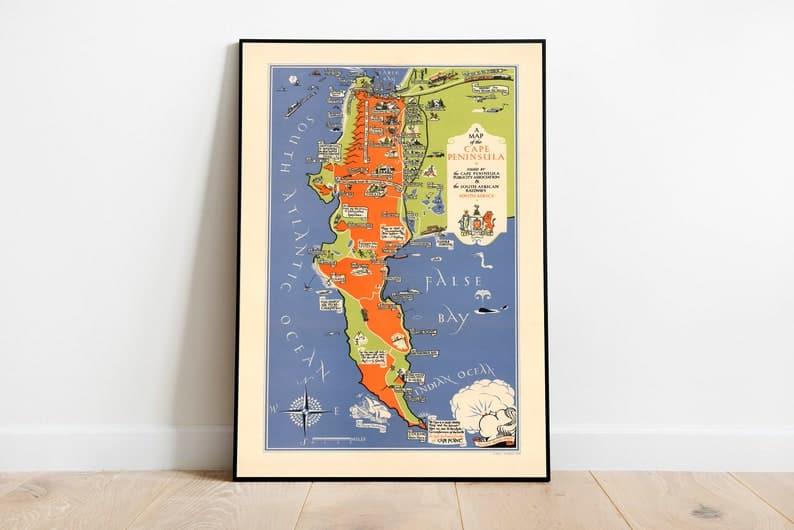 Pictorial Map of the Cape Peninsula, South Africa| Cape Peninsula Wall Print