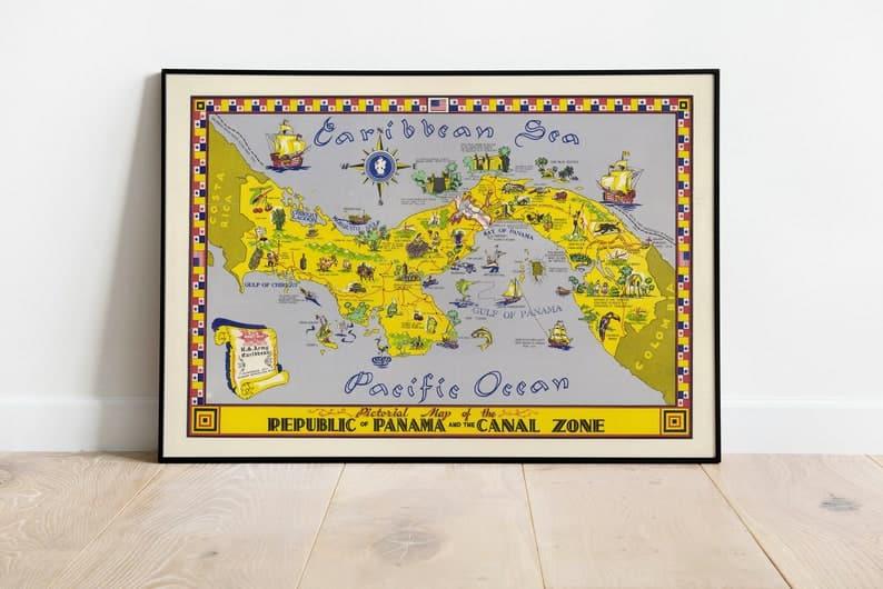 Pictorial Map of the Republic of Panama and Canal Zone| Old Map Wall Art Print