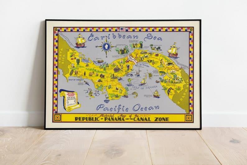 Pictorial Map of the Republic of Panama and Canal Zone| Old Map Wall Art Print - MAIA HOMES