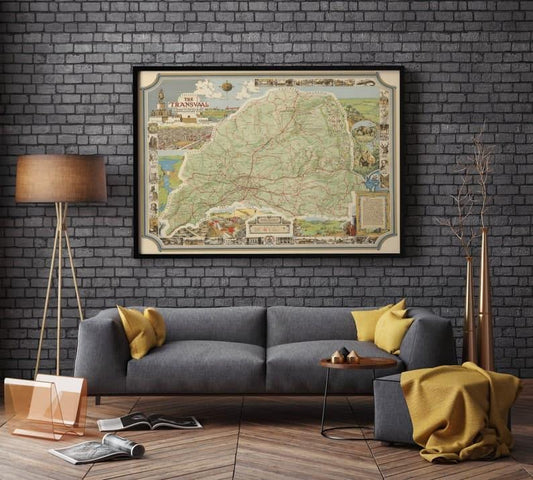 Pictorial Map of the Transvaal or the South African Republic 1935| Canvas Print Wall Art