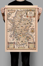 Pictorial Plan of Scotland Wall Print| Scotland Old Map Wall Art Print