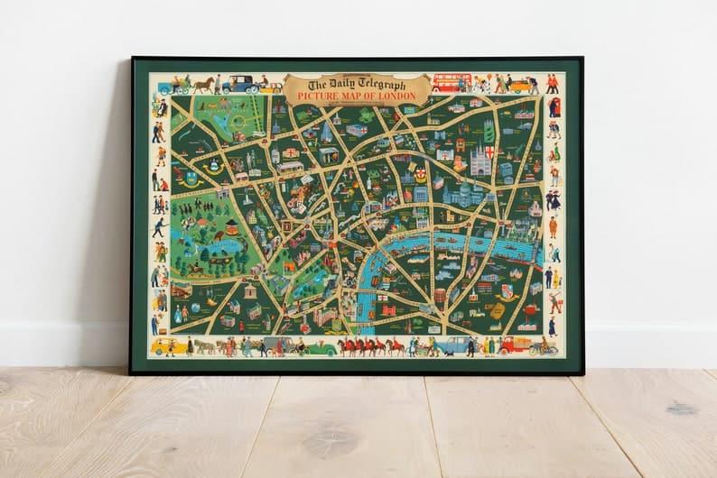 Picture Map of London with Street Plan of Central London| London Map Wall Art