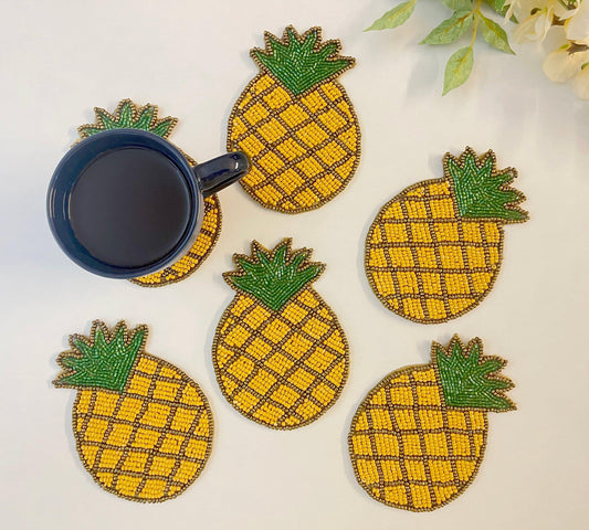 Pineapple Beaded Coasters - Set of 6 - MAIA HOMES