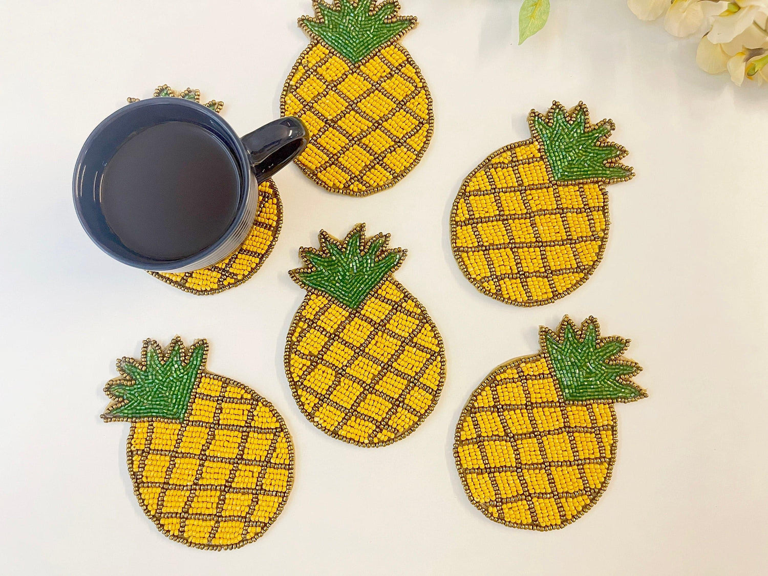 Pineapple Beaded Coasters - Set of 6